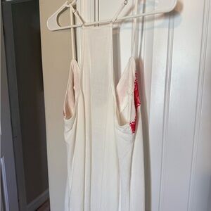 Umgee Cream Tank Dress with Red Lace Accents